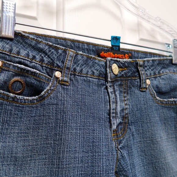 Y2K Dollhouse “You are beautiful” Denim Jeans Size 1/2 Mid-Rise Flared - Picture 8 of 9